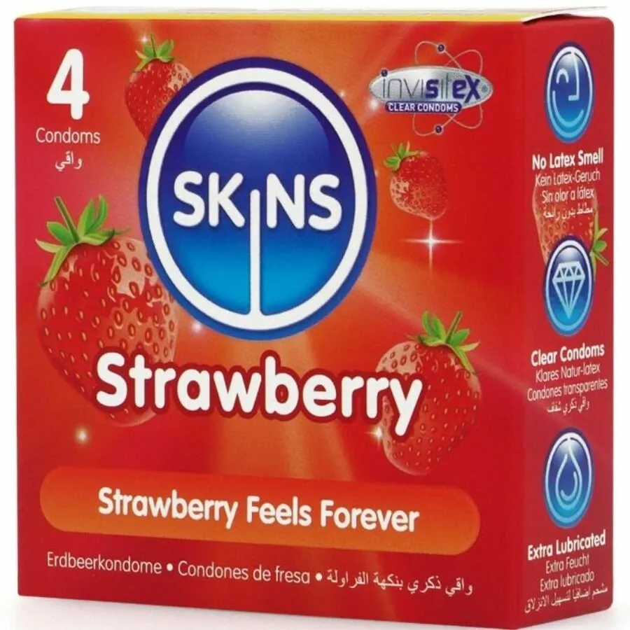 Kondomy Skins Strawberry s jahodovou příchutí, 4 ks - obrázek 2
