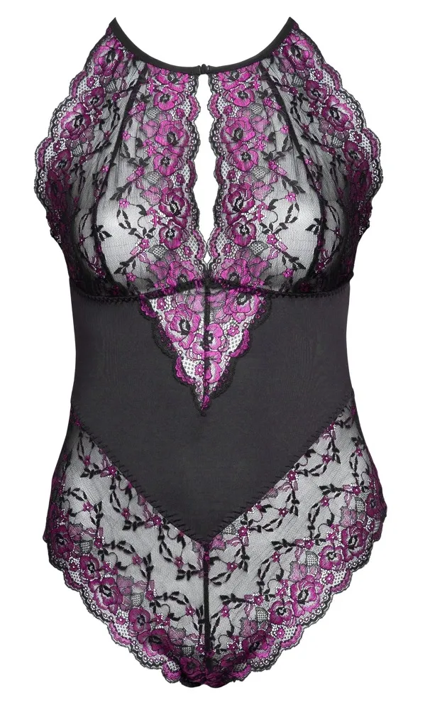 Dvoubarevné krajkové body Cottelli Curves s neprůhledným pasem, XL - obrázek 5
