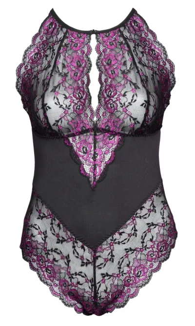 Dvoubarevné krajkové body Cottelli Curves s neprůhledným pasem, XL - obrázek 5