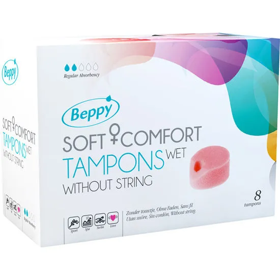 Tampony bez šňůrky Beppy Soft Comfort Wet s kluzným gelem, 8 ks
