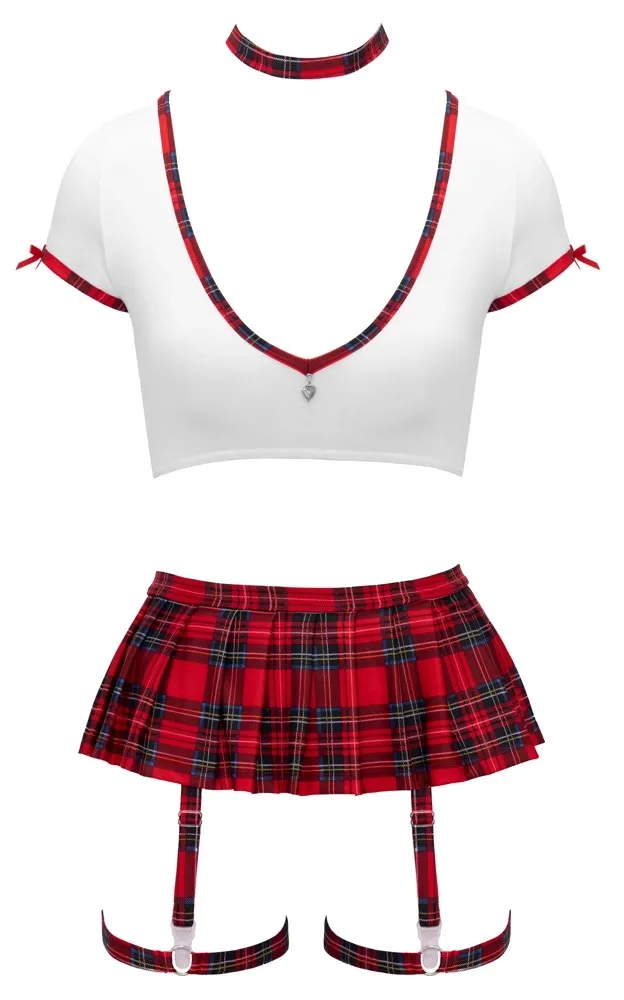 Kostým školačky Cottelli COSTUMES, kostkovaný crop top a sukně se šlemi, XL - obrázek 6