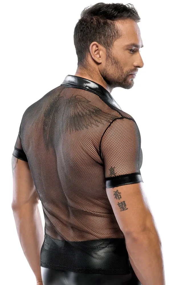 Pánská polokošile Svenjoyment, wetlook a síťovina, patentky, černá, L - obrázek 3