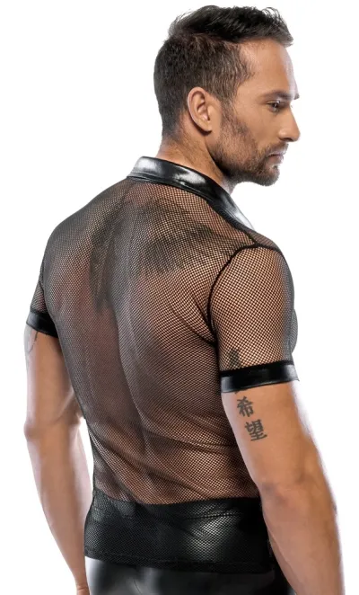 Pánská polokošile Svenjoyment, wetlook a síťovina, patentky, černá, L - obrázek 3