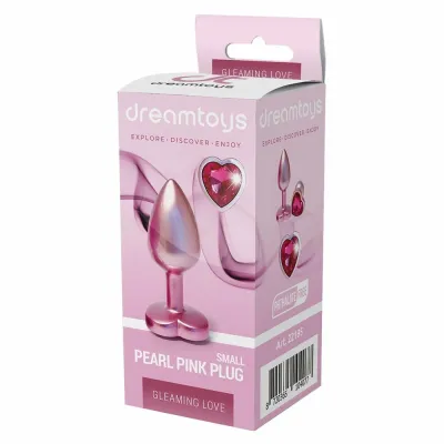 Anální kolík GLEAMING LOVE Pearl Pink Small s kamínkem ve tvaru srdce, růžový, 7,1 cm
