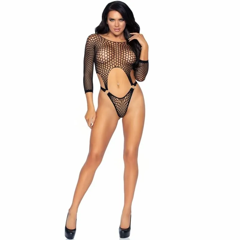 Leg Avenue body s tangou a dlouhým rukávem černé, univerzální velikost - obrázek 3