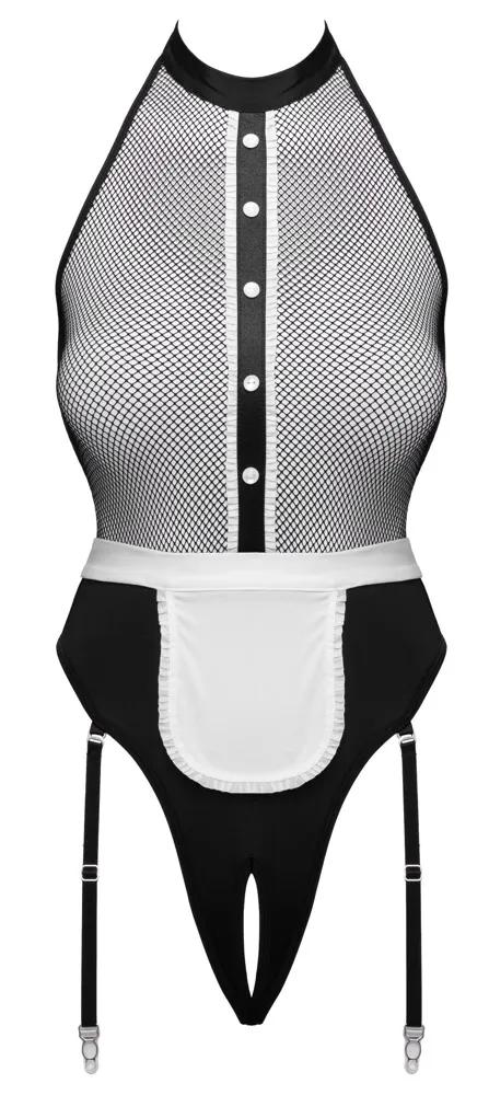 Body pokojské Cottelli COSTUMES Maid Body s podvazky a zástěrkou, černobílé, S - obrázek 8