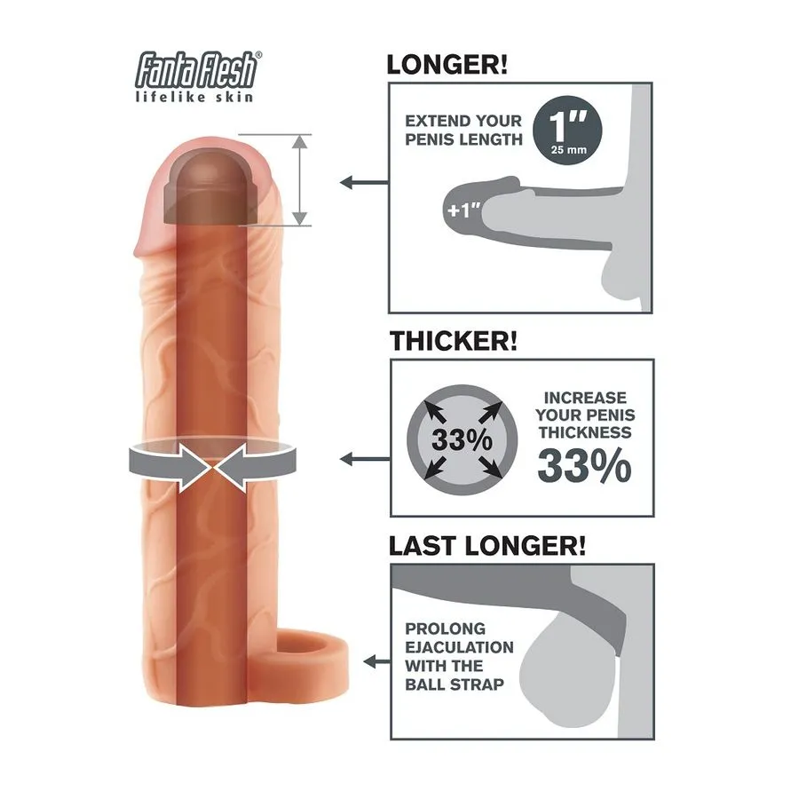 Návlek na penis s poutkem na varlata Fantasy X-tensions Perfect 1″, tělový - obrázek 4