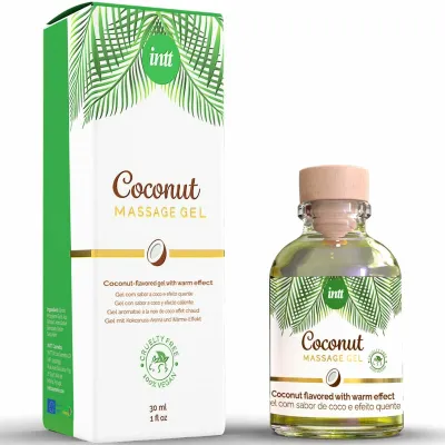 Veganský hřejivý masážní gel INTT s příchutí kokosu, 30 ml - obrázek 2