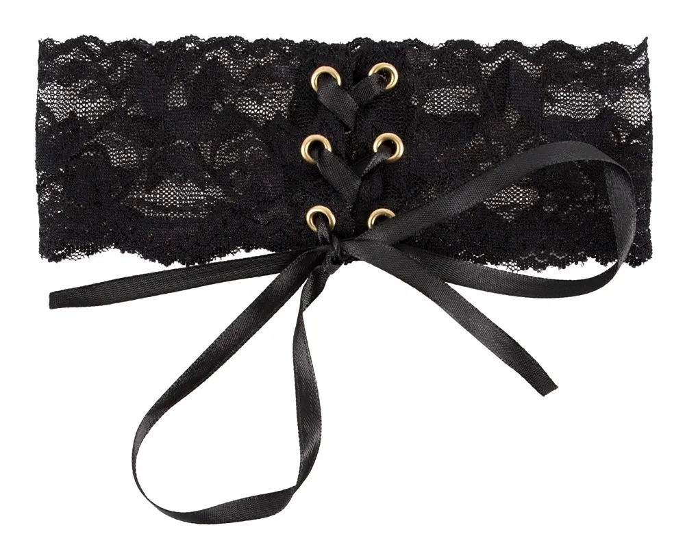 Krajkový choker Svenjoyment se saténovým šněrováním, černý, 32 cm - obrázek 4