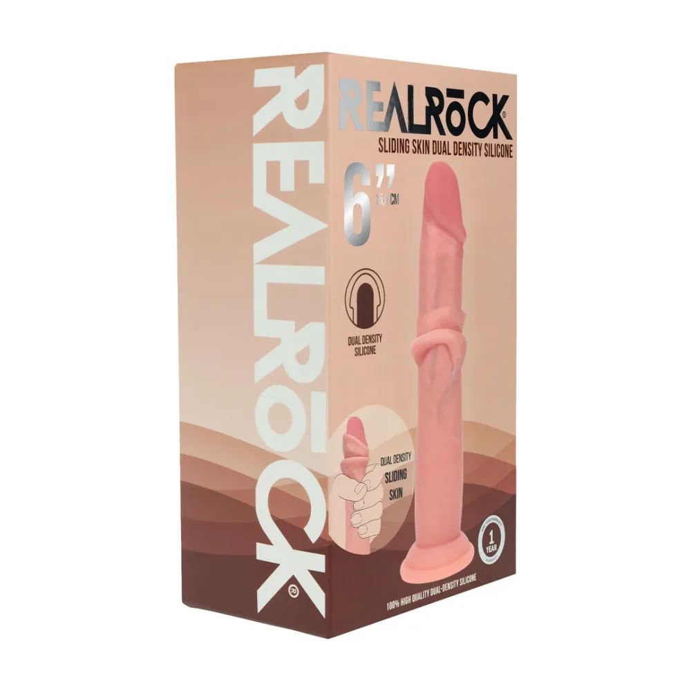 Realistické dildo RealRock Dual Density Sliding Skin, posuvná kůže, tělové, 15,5 cm - obrázek 2