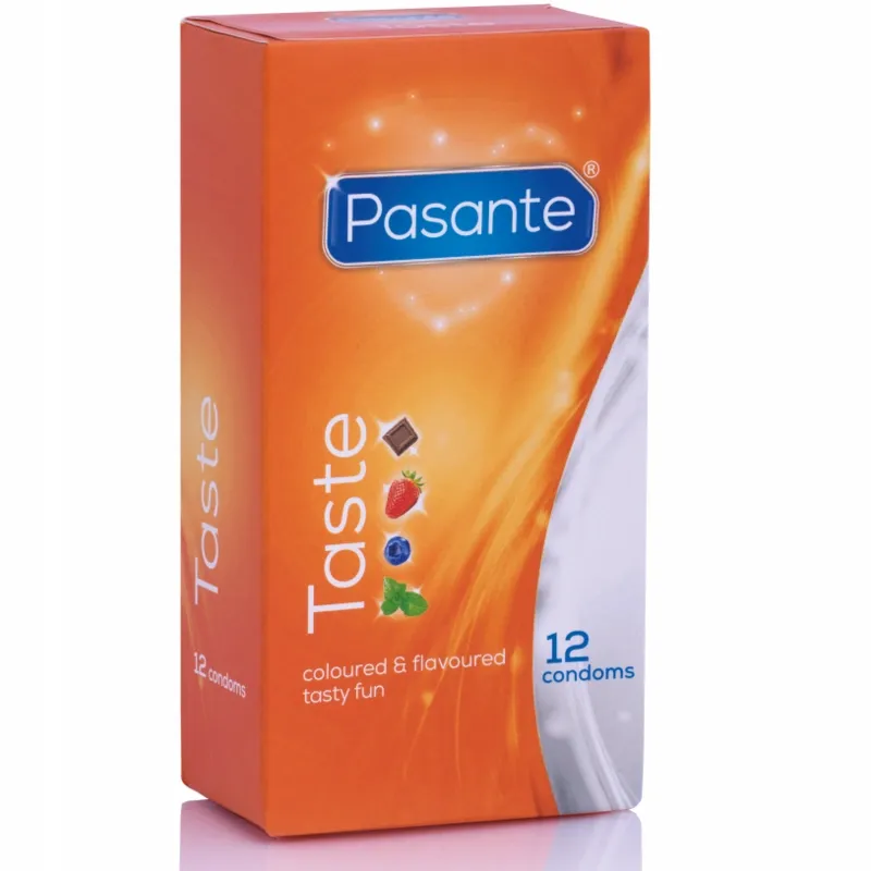 Barevné kondomy s příchutí Pasante Taste, 12 ks