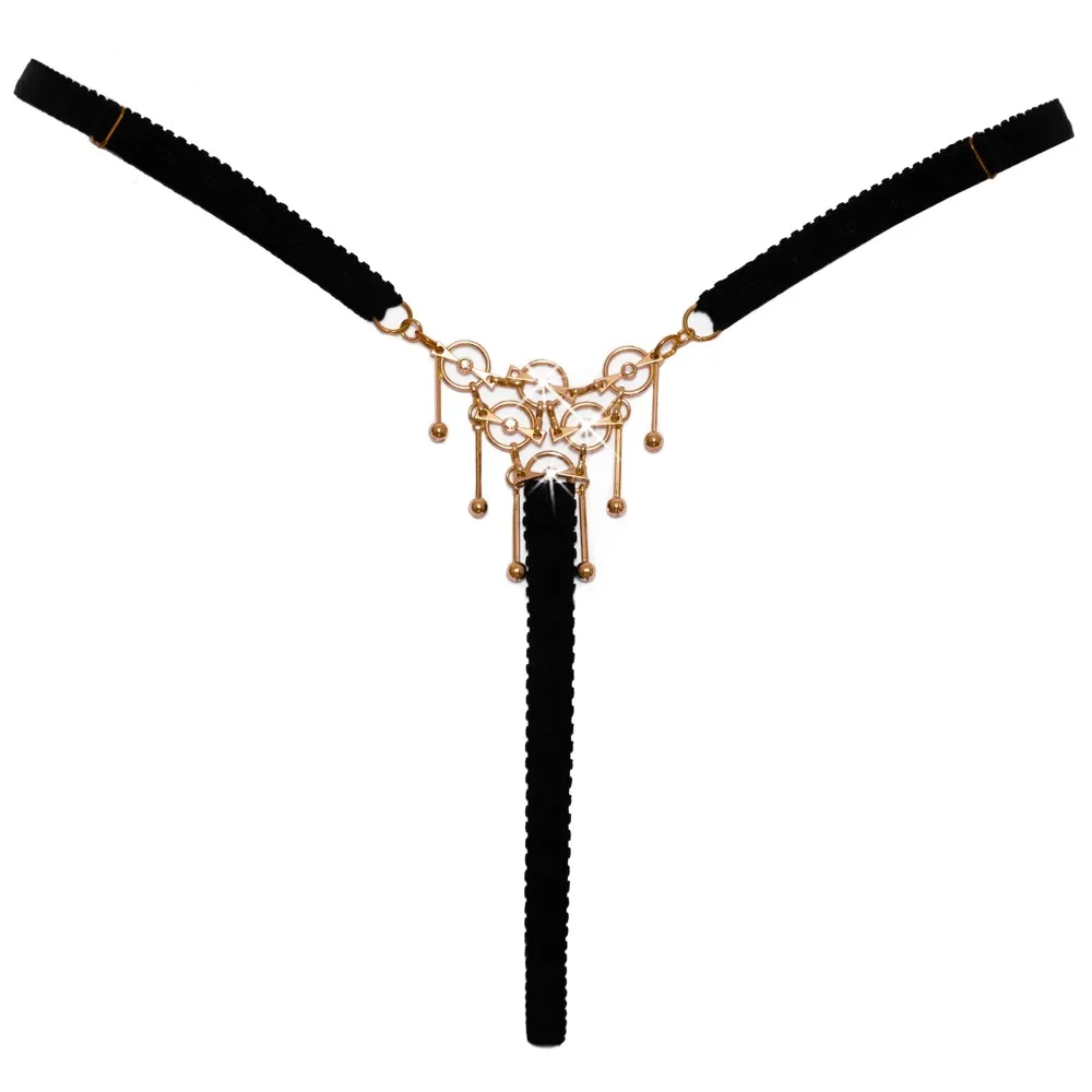 Tanga s otevřeným rozkrokem Cottelli LINGERIE se zdobením, černá, S-L - obrázek 7