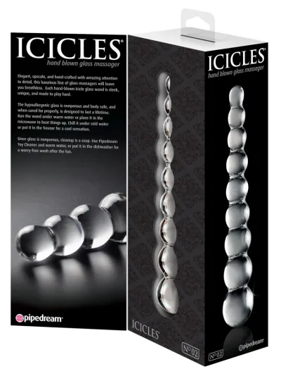 Skleněné dildo Pipedream Icicles No. 2 s kuličkami, 22,5 cm, čiré - obrázek 3