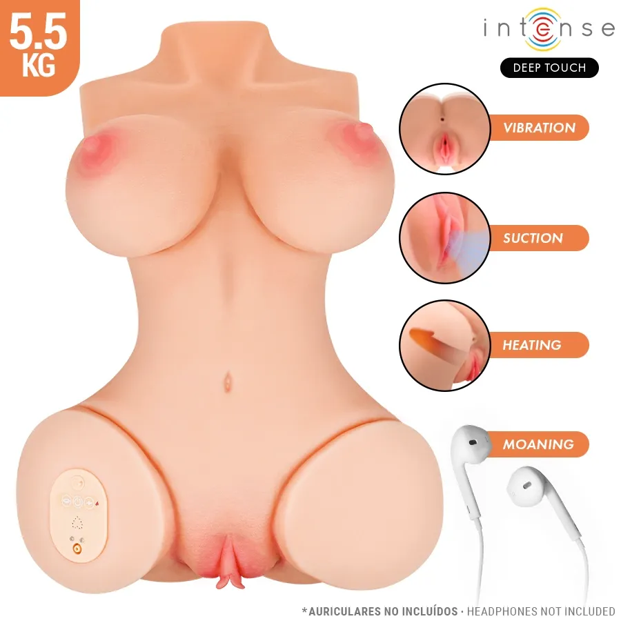 Realistické torzo Intense Deep Touch Vero s vibracemi, sáním, ohřevem a zvuky, 5,5 kg