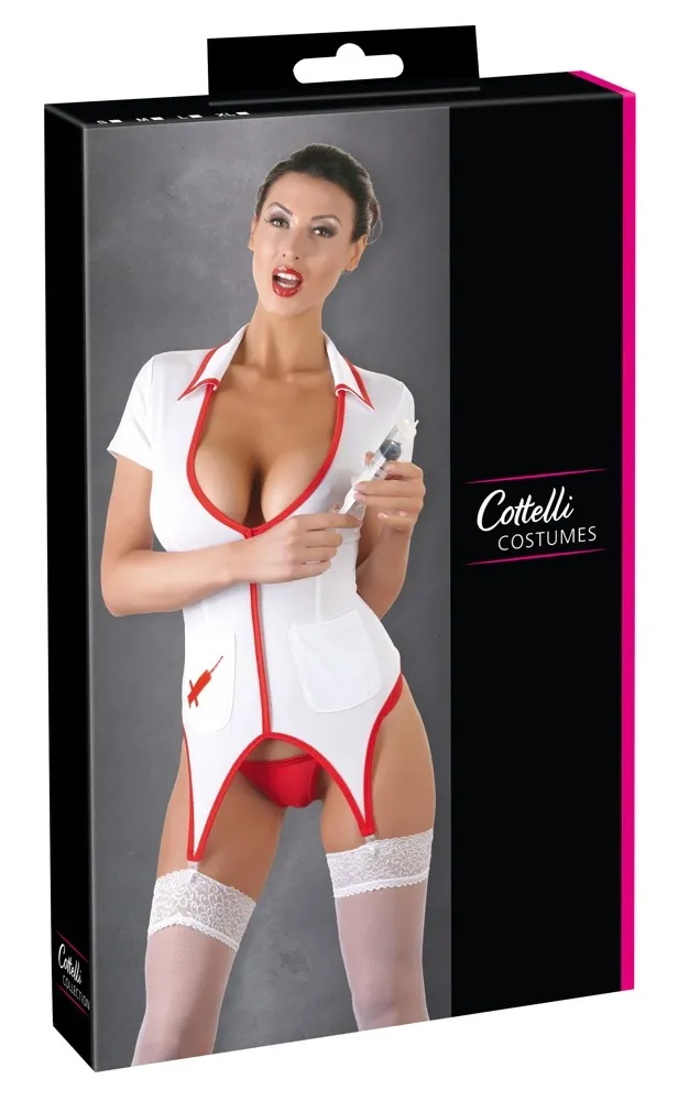Kostým zdravotní sestry Cottelli Collection, živůtek s podvazky, bílo-červený, S