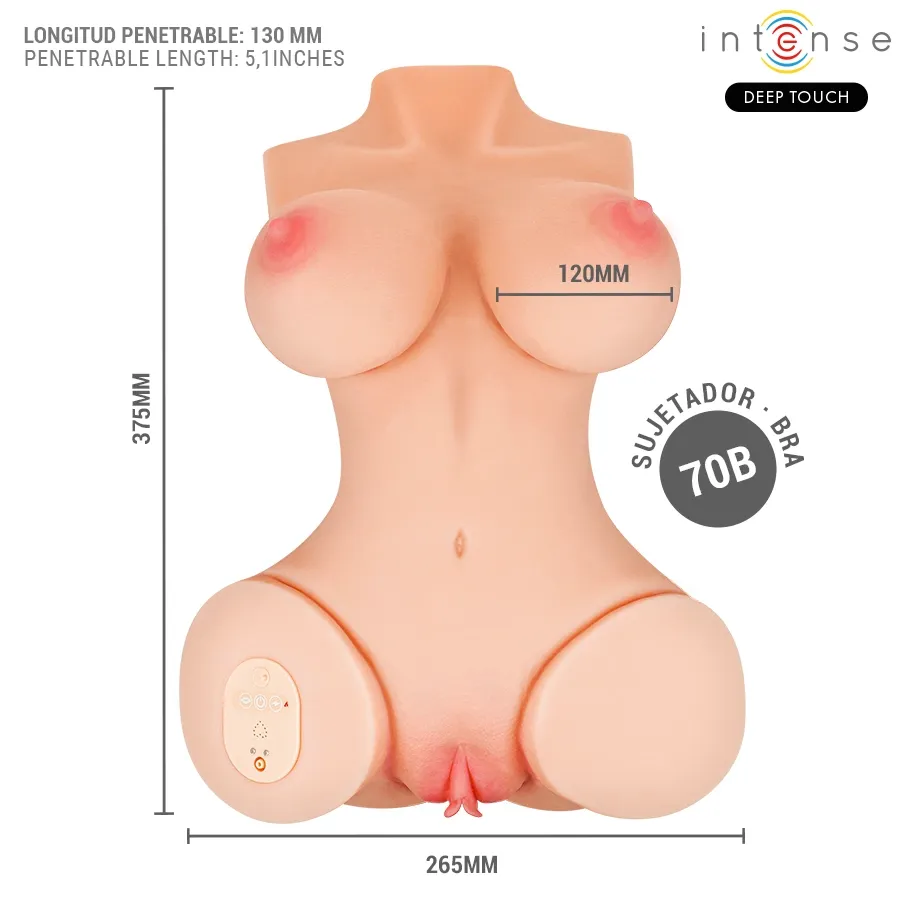 Realistické torzo Intense Deep Touch Vero s vibracemi, sáním, ohřevem a zvuky, 5,5 kg - obrázek 6