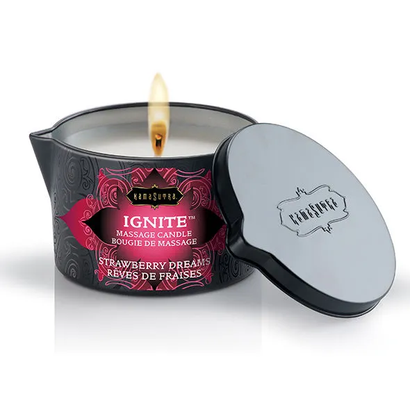 Masážní svíčka Kama Sutra Ignite Strawberry Dreams, jahody se smetanou, 170 g