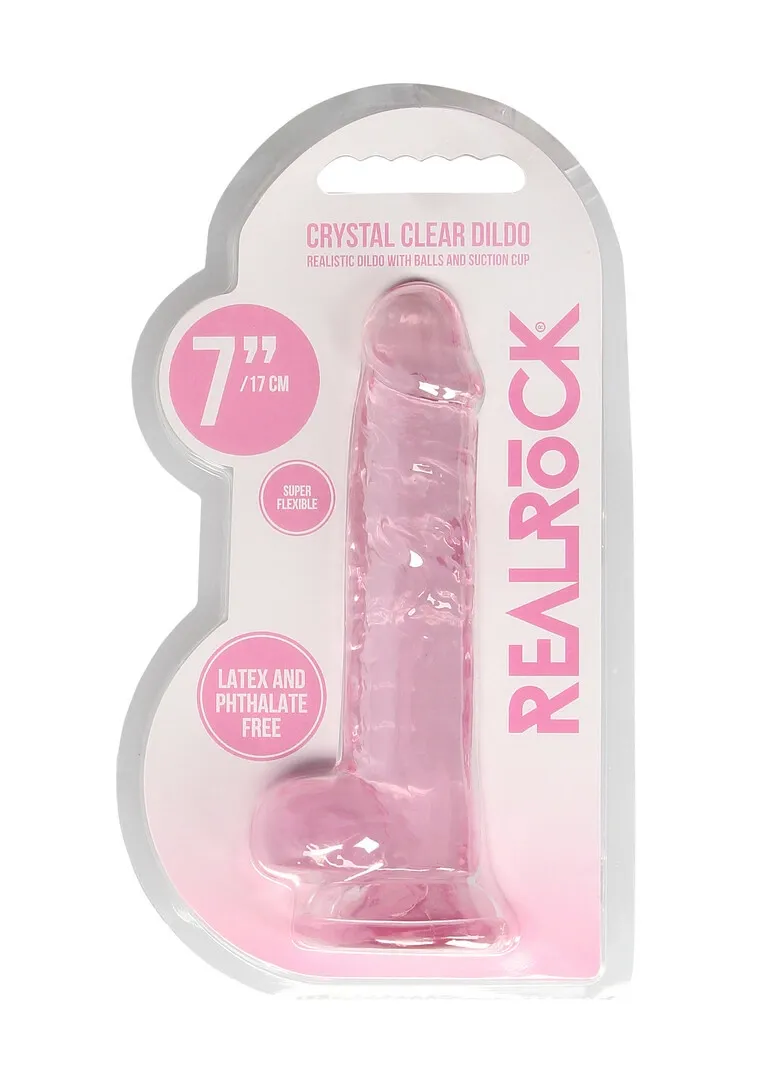 Realistické dildo s varlaty a přísavkou RealRock Crystal Clear 7", průhledné - obrázek 8