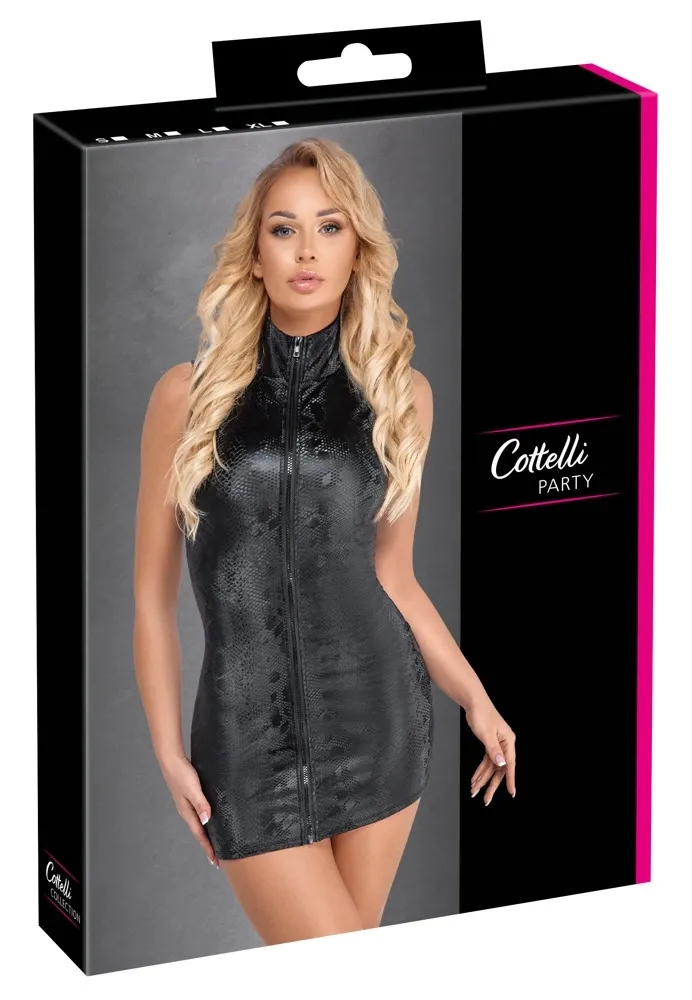 Mini šaty Cottelli PARTY Snake Zip Dress s hadím vzorem, bez rukávů, M