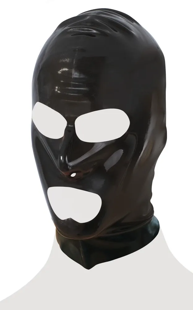 Latexová maska na hlavu LateX Classic s otvory pro oči a ústa, černá - obrázek 5