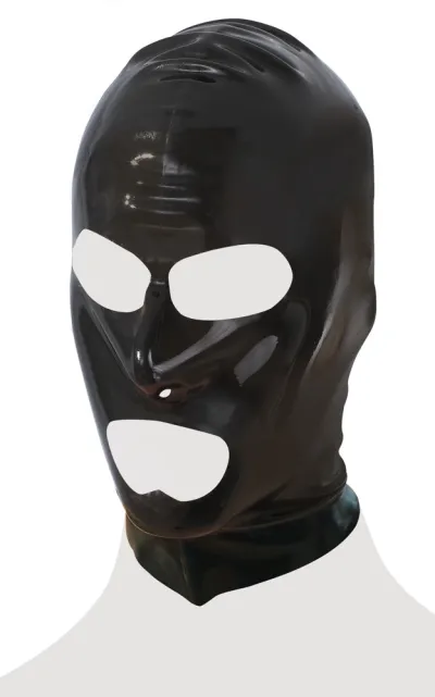 Latexová maska na hlavu LateX Classic s otvory pro oči a ústa, černá - obrázek 5