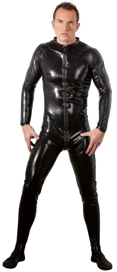 Pánský latexový overal LateX s třícestným zipem, černý, L - obrázek 2
