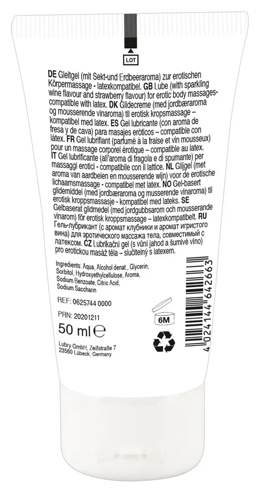 Masážní gel Lick it! Wine-Strawberry na vodní bázi, jahoda a sekt, 50 ml - obrázek 2