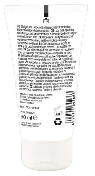 Masážní gel Lick it! Wine-Strawberry na vodní bázi, jahoda a sekt, 50 ml - obrázek 2