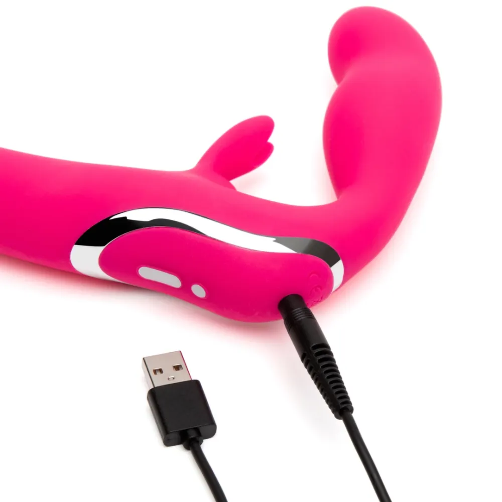 Vibrační strap-on bez postroje Happy Rabbit, 15 režimů, silikonový, růžový - obrázek 4