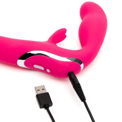 Vibrační strap-on bez postroje Happy Rabbit, 15 režimů, silikonový, růžový - obrázek 4