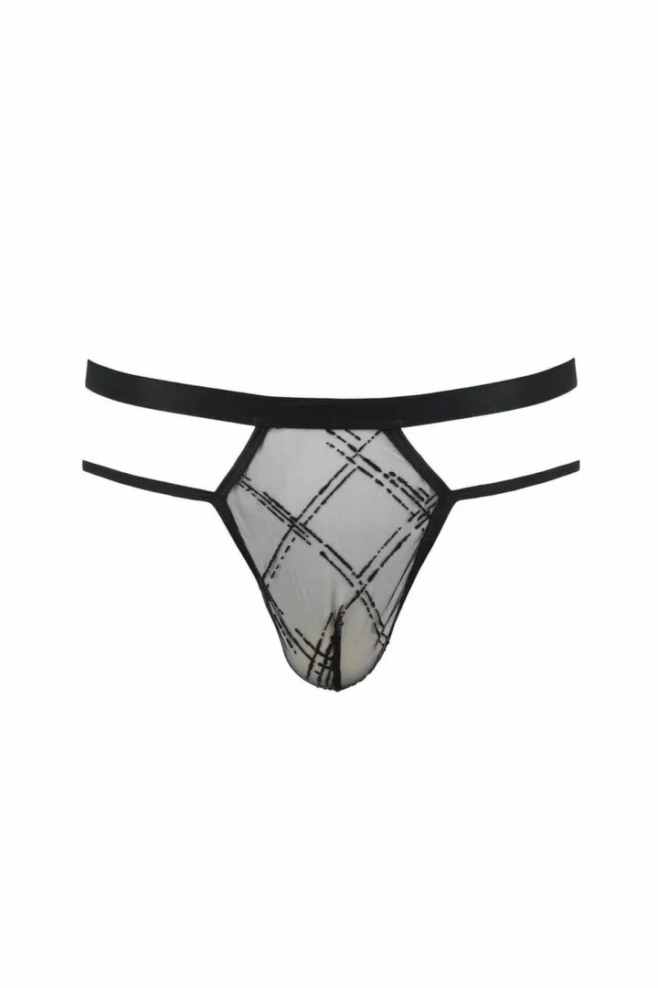 Pánská tanga Passion Collin, průsvitná s proužky, černá - obrázek 3