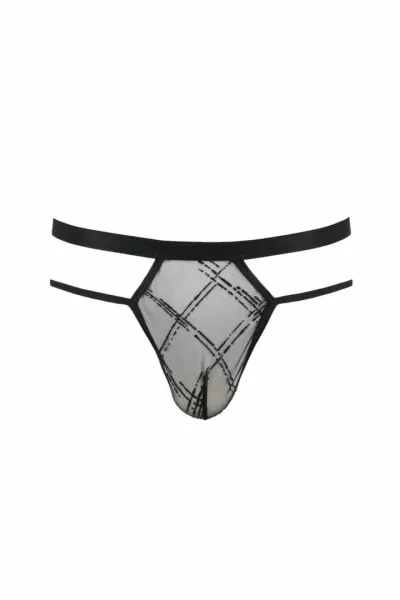 Pánská tanga Passion Collin, průsvitná s proužky, černá - obrázek 3