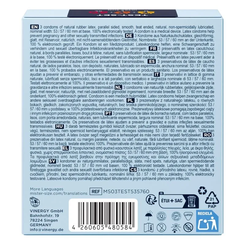 Zkušební sada kondomů Mister Size Pure Feel, 53, 57 a 60 mm, 3 ks - obrázek 4