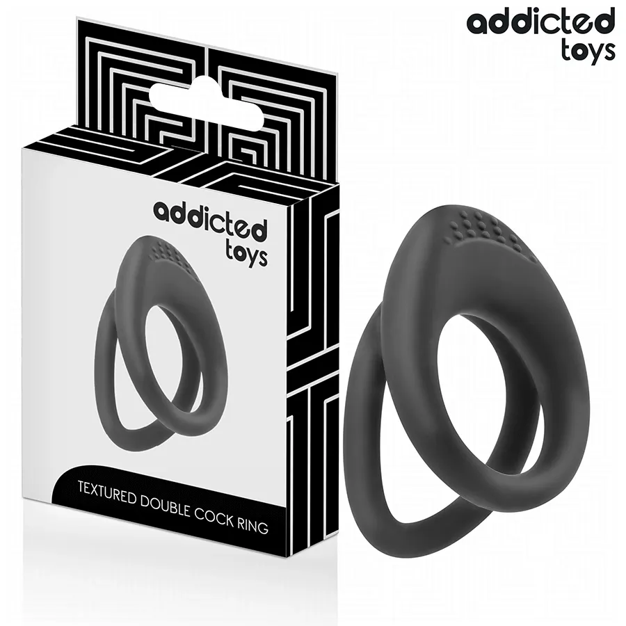 Dvojitý vroubkovaný erekční kroužek Addicted Toys, černý